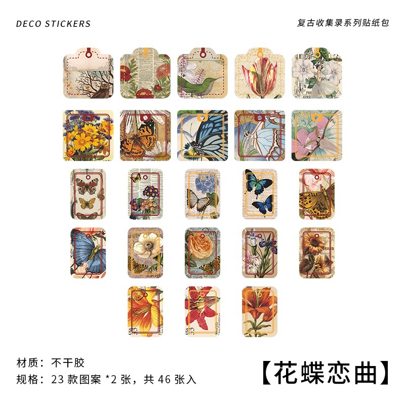 Papel adhesivo Vintage para decoración, pegatinas de colección Retro para planificadores de portátiles, álbum de recortes, taza, diario, cuaderno, 46 piezas: 2--G1D4GS6D