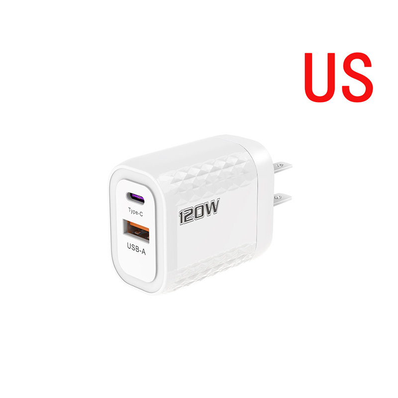 120W Charger Fast Quick Charging PD QC 3.0 USB Type C Charger Fast Charging EU/US/UK Plug Adapter For iphone 15 Samusng S23: WHITE