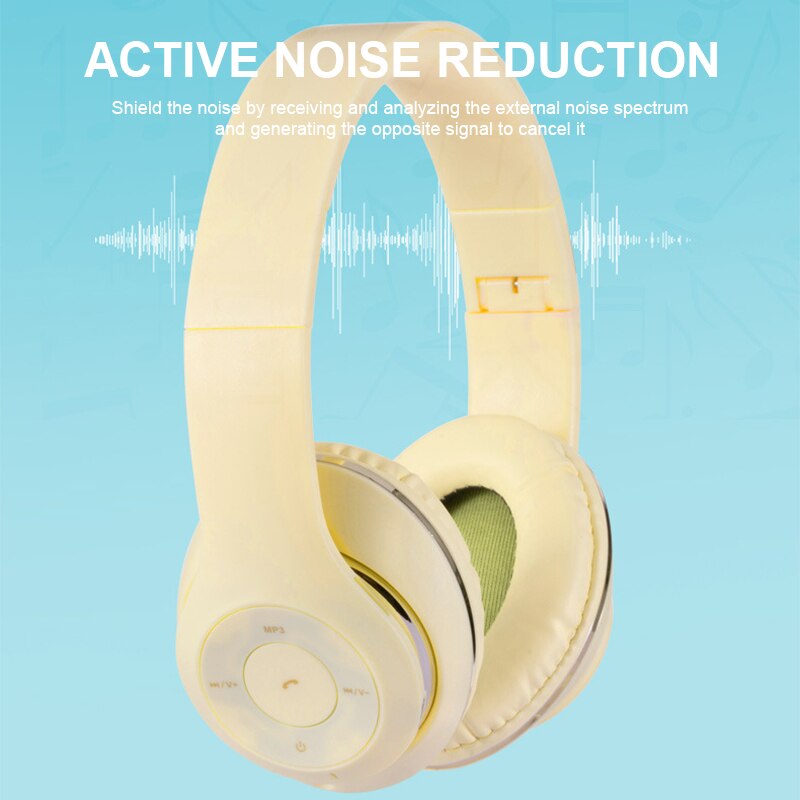 Foldable Bluetooth Wireless Headphones With Mic For Phone Tablet Music Noise Cancel Bass наушники Girl Kid Man Headset with Bag