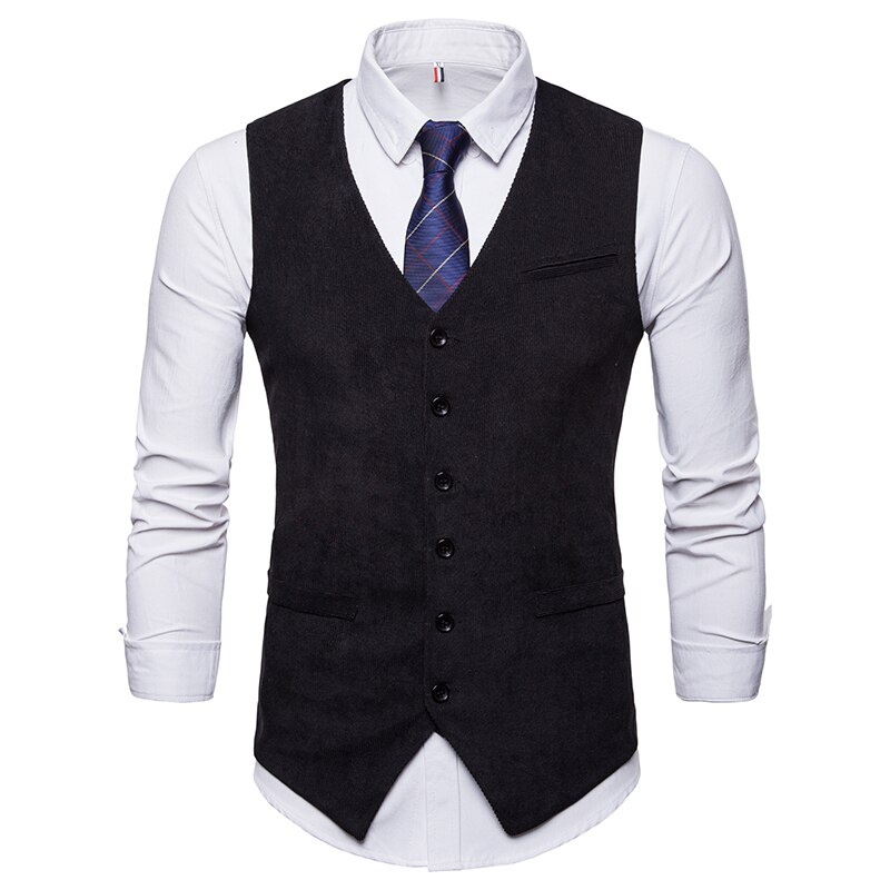 Gilet de costume en velours côtelé pour homme, gilet de mariage, gilet de smoking 035: Noir / S