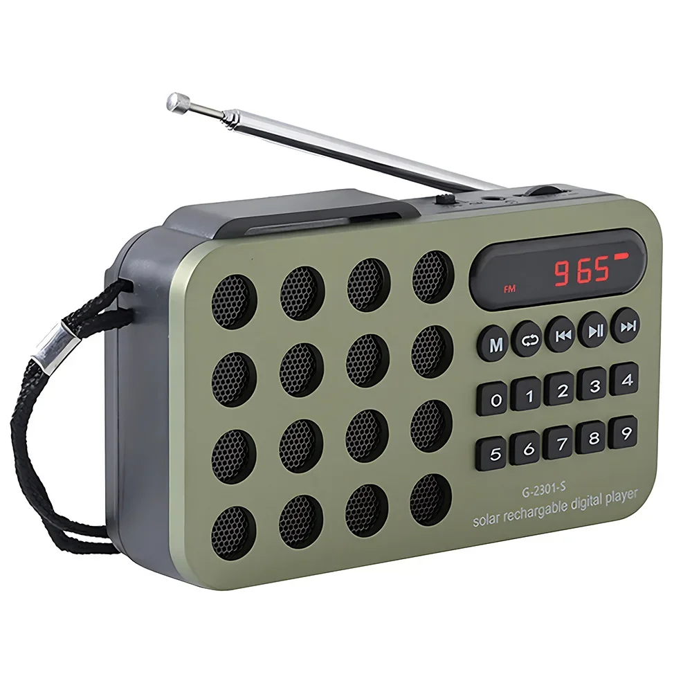 Portable handheld mini FM radio, solar powered charging wireless speaker USB support TF card Bluetooth FM radio receiver
