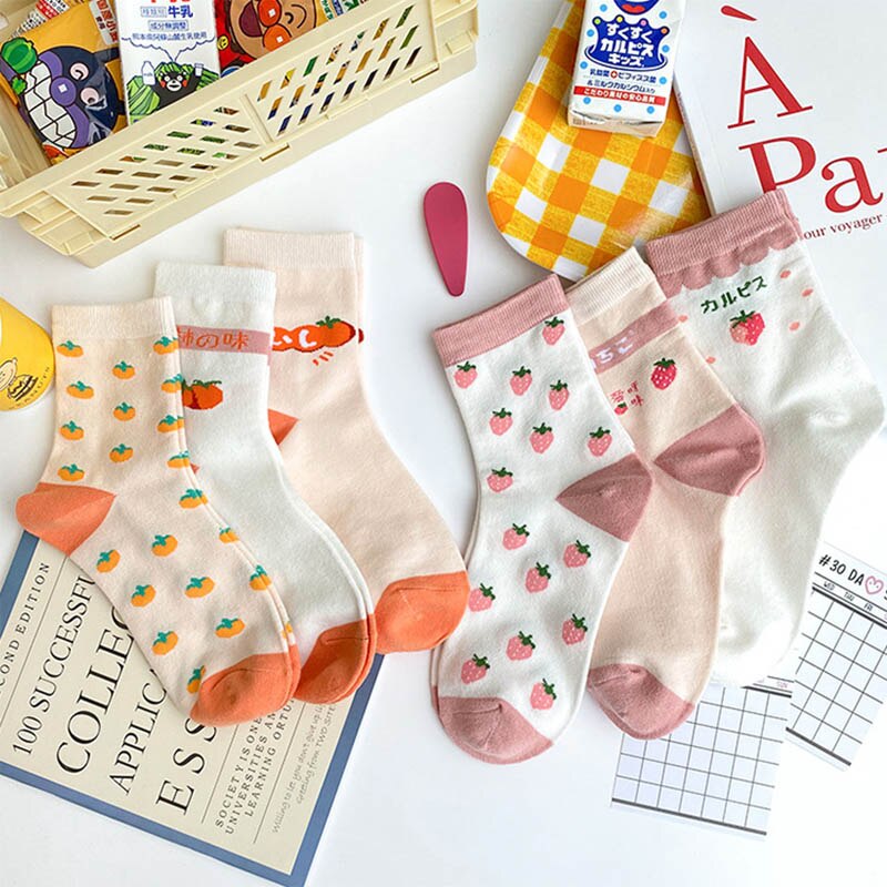 Fruits chaussettes drôles fraise pastèque Orange mignon chaussettes femme Harajuku Skarpetki heureux 12 Style Calcetines Divertidos