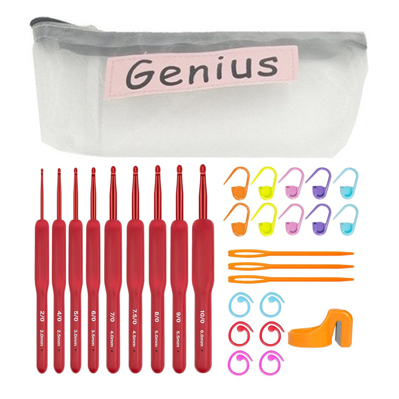 Crochet Hook Set Red 2-6mm Crochet Hook Ergonomically for Arthritis Hands Storage Bag Suitable for Crochet Beginners: Dark Khaki