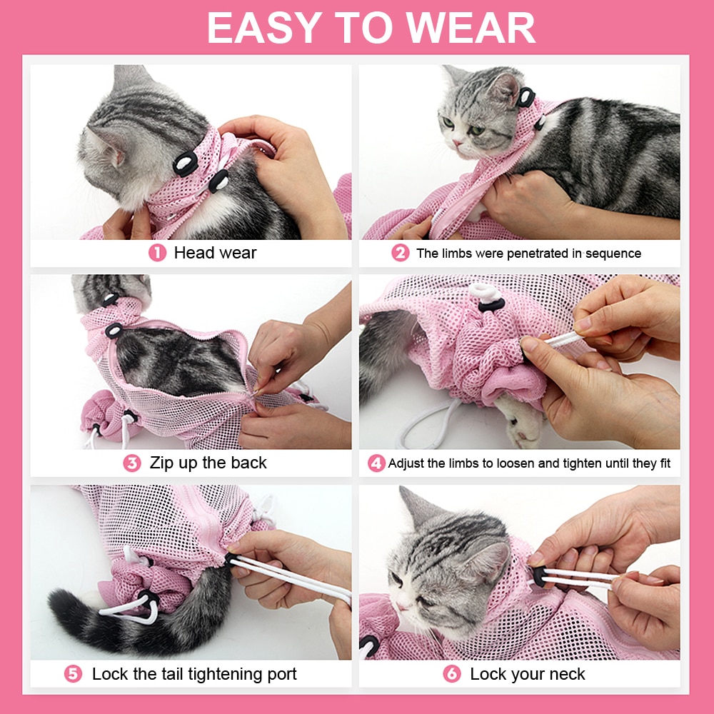 Mesh Cat Bathing Bag Cats Grooming Washing Bag Cat Bath Shower Clean Bag For Nail Trimming Injecting Anti Scratch Bite Restraint