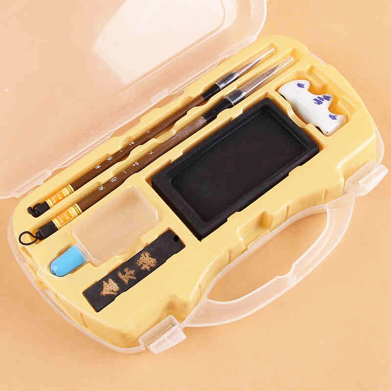 Chinese Calligraphy Pen Set Weasel Hair Ink Stick Ink Stone Calligraphy Brush Rest Box Set for the Beginners Caligrafia