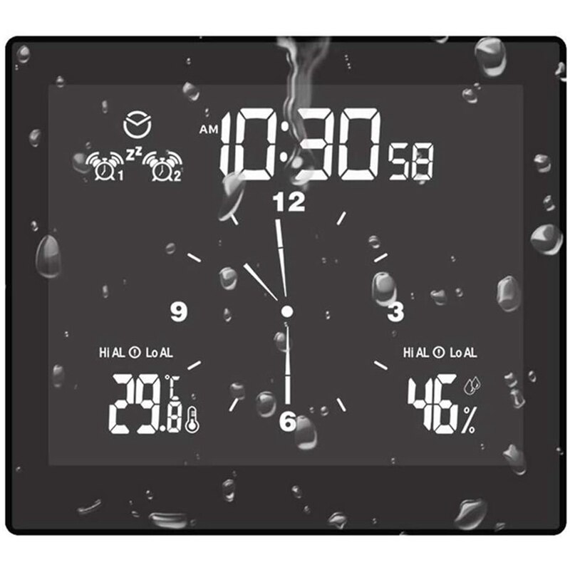 Digital LCD Screen Clock,Countdown Clock for Bathroom/Kitchen,Waterproof Wall Clock with Temperature&Humidity Display,B
