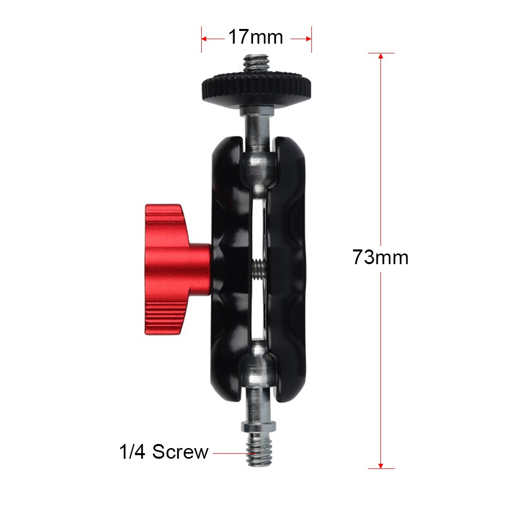 Multifunctional Ball Head Mount Mini Dual Ball Head Clamp with 1/4 Screw for DSLR Camera Monitor LED Light Flashlight