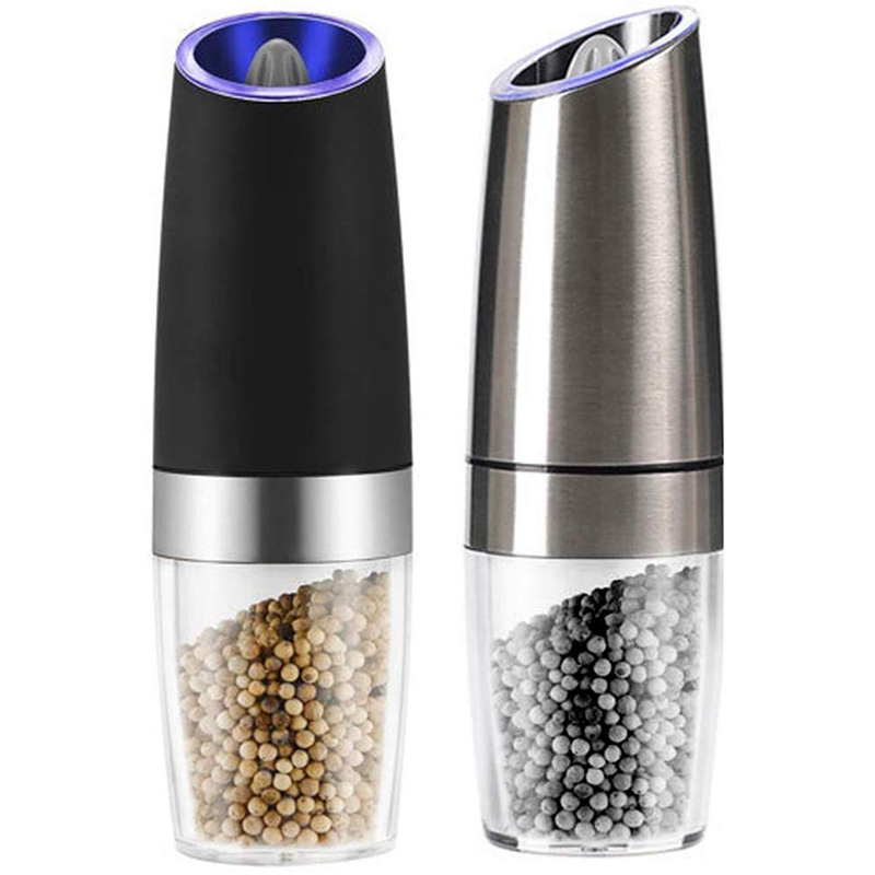 Elektrisk saltpepparkvarn, automatisk pepparkvarn och saltkvarn, bekväm justerbar malningsgrovhet (svart, silver): Default Title