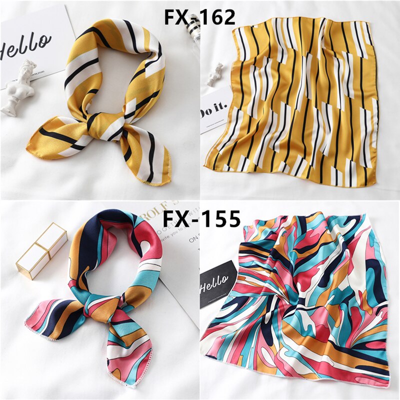Women Small Satin Silk Scarf Square Print Wrap Foulard Femme Handkerchief Bandana Neck Hair Skinny Tie Scarves Shawls XC