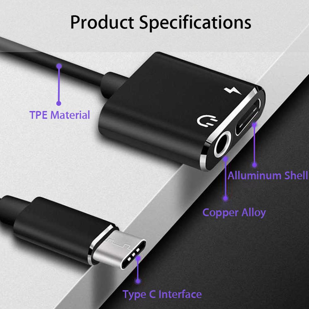2 in 1 Typ-C zu 3,5 MM Audio- Adapter Kabel Ladung Hafen Kopfhörer Typ-C Audio- Cbale AUX Adapter Kabel Headset Aufruf Android
