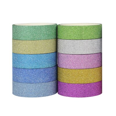 10 Rolls/Lot Kleurrijke en pure kleur plastic tape met glanzende glitter Craft materiaal Scrapbooking kit Creatieve activiteit items: 10 roll pure color