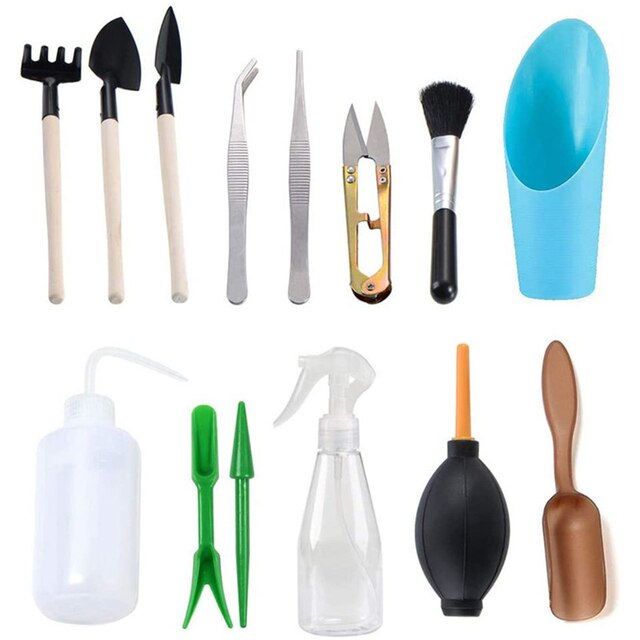 14 Pieces Succulent Plants Tools Mini Gardening Hand Tool Set for Transplanting Digging Pruning Watering Bonsai Plant Care Tools: Razzle Dazzle Rose