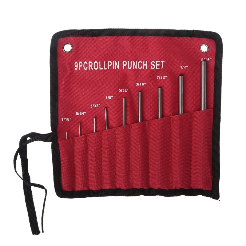 9Pcs Durable Steel Roll Pin Punch Set Tool Kit For Removing Pins