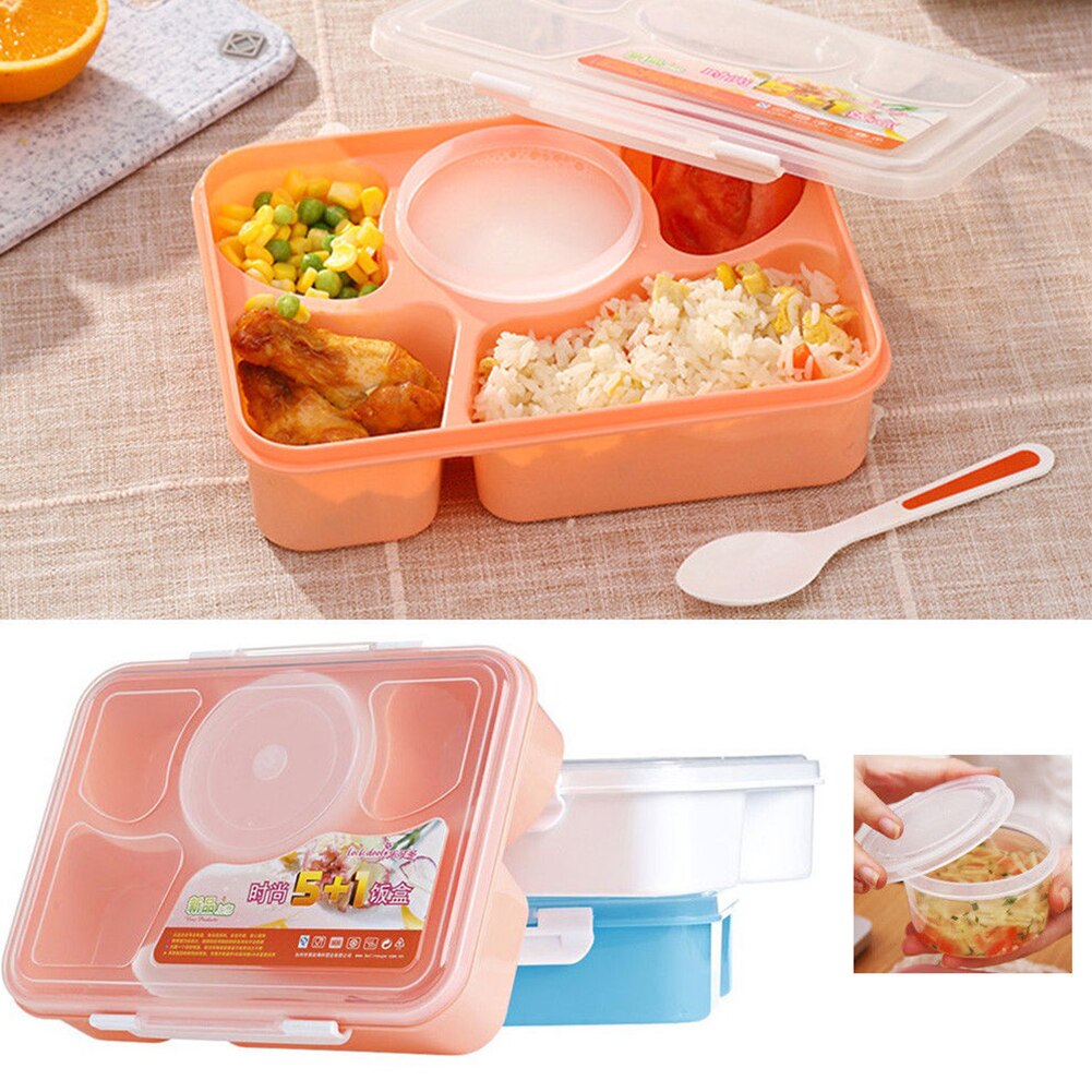 Microwave Lunch Box 5 Compartments W/Soup Bowl Spoon Box Food Container