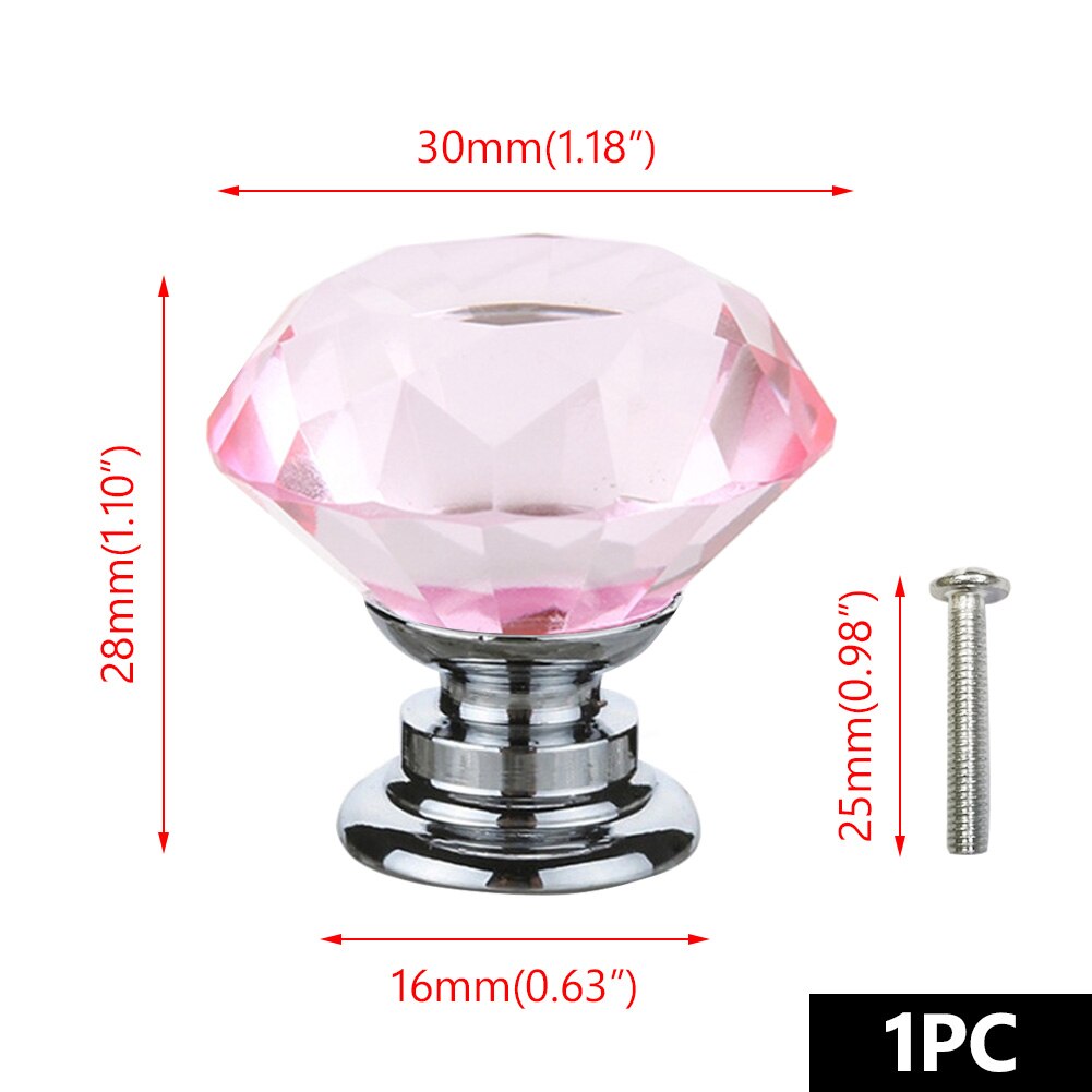 30mm Diamant Form Kristall Glas Knöpfe Schrank Zieht Schublade Knöpfe Küche Schrank Griffe Möbel Griff Hardware: Pink
