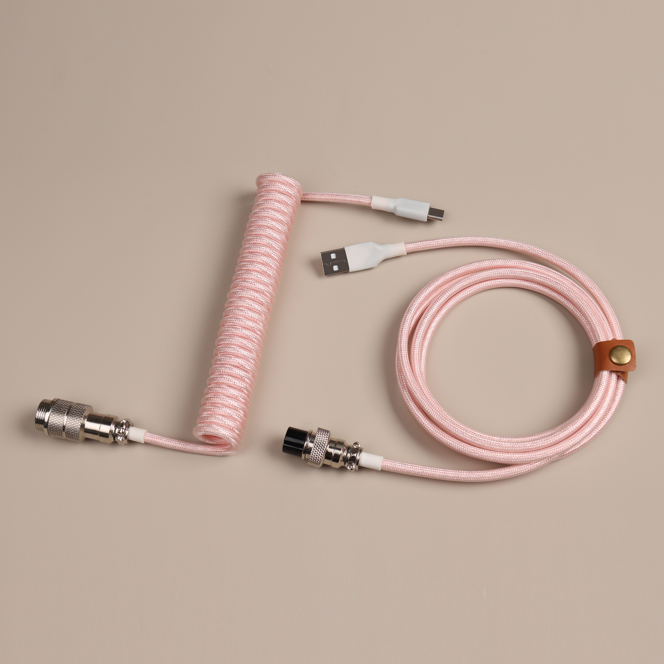 Cable de teclado Usb en espiral LANO, teclado en espiral negro, Cable Usb tipo C, conector de aviador de Metal, Cable de teclado Usb GX16 para juegos: Rosa