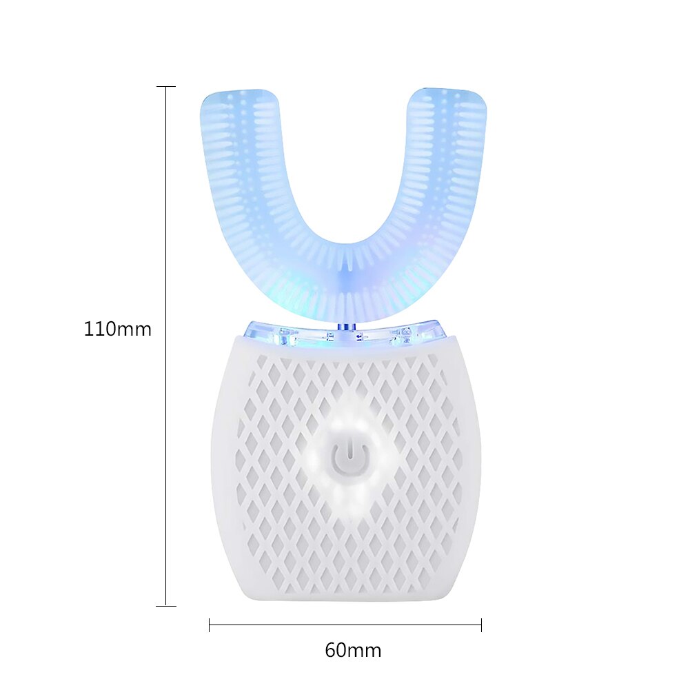 U Shape Sonic Electric Toothbrush 360 Degrees Intelligent USB Rechargeable Blue Cold-light Teeth Whitening Adult Tooth Brushes: White