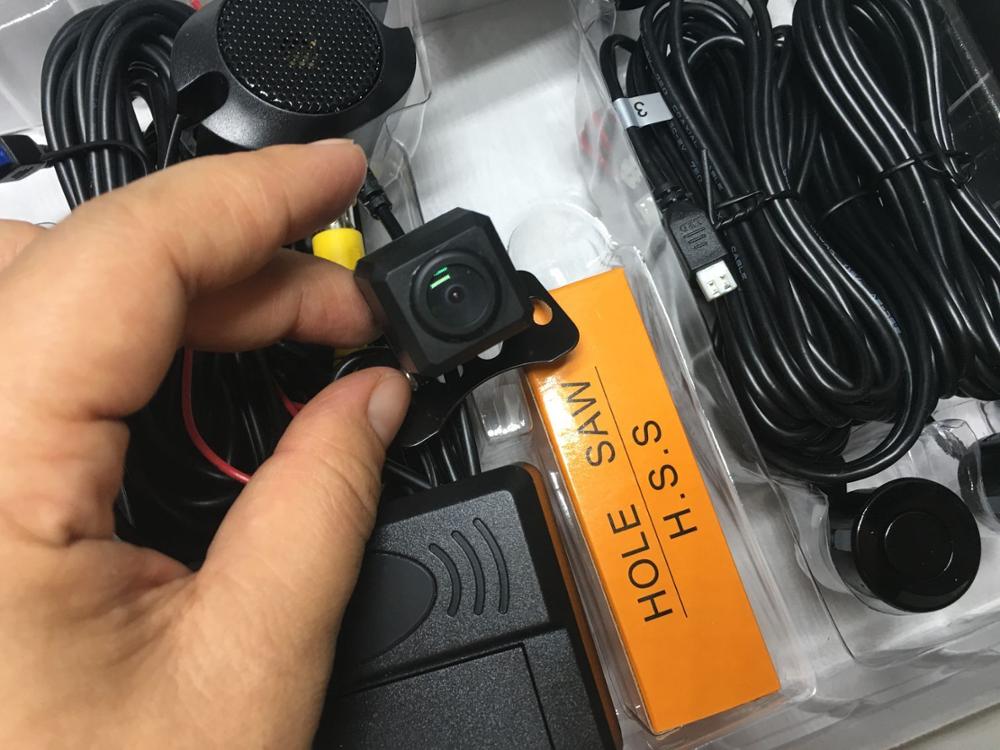 Adjustable Speaker Car OPS Parking system 4 sensor Alarm with OSD camera Visible blind sensor Parktronic System Car detection
