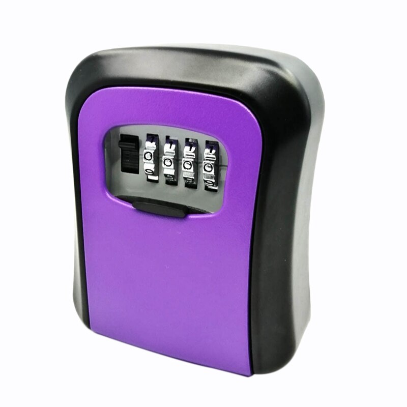 Password Key Lock Box Wall Mounted Zinc Alloy Key Box Weatherproof 4 Digit Combination Key Storage Lock Box: Purple