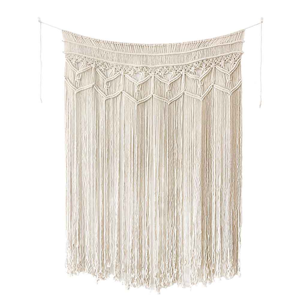 Cortina de mezcla de algodón para decoración del hogar, tejido grande de macramé, tapiz colgante de pared, telón de fondo para galería de dormitorio de boda, 95x180cm