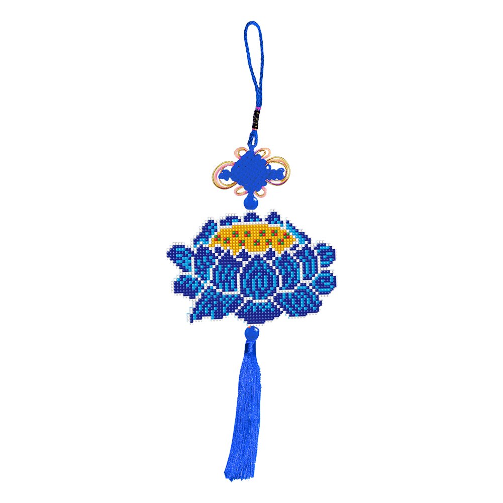 Stamped DIY Lotus Flower Love Heart Chinese Knot Craft Beaded Cross Stitch Car Hanging Printed Embroidery Tassel Kit Pendant: 02