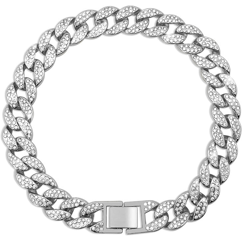Roze Diamant Cubaanse Kraag 15MM Huisdier Cubaanse Kraag Sieraden Accessoires voor Honden Katten Gouden Hond Ketting Wandelen Metalen Ketting Kraag: 4XL / Zilver
