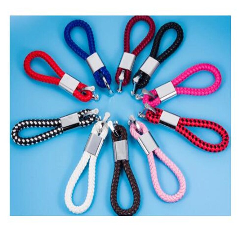 High-end leather braided rope car pendant for land Rover keychain D-type horseshoe buckle metal key ring