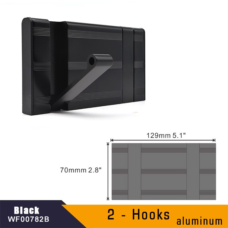 Aluminum Home Decor Nailless Folding Coat Hook Hallway Bedroom Door Hat Clothes Rack Hanger Kitchen Toilet Wall Brack Hooks: 2-Hook Black