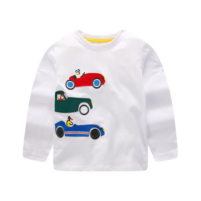 T-shirt manches longues garçon | Vêtements en coton, à rayures, pour enfants: T7600 WHITE CARS / 4T