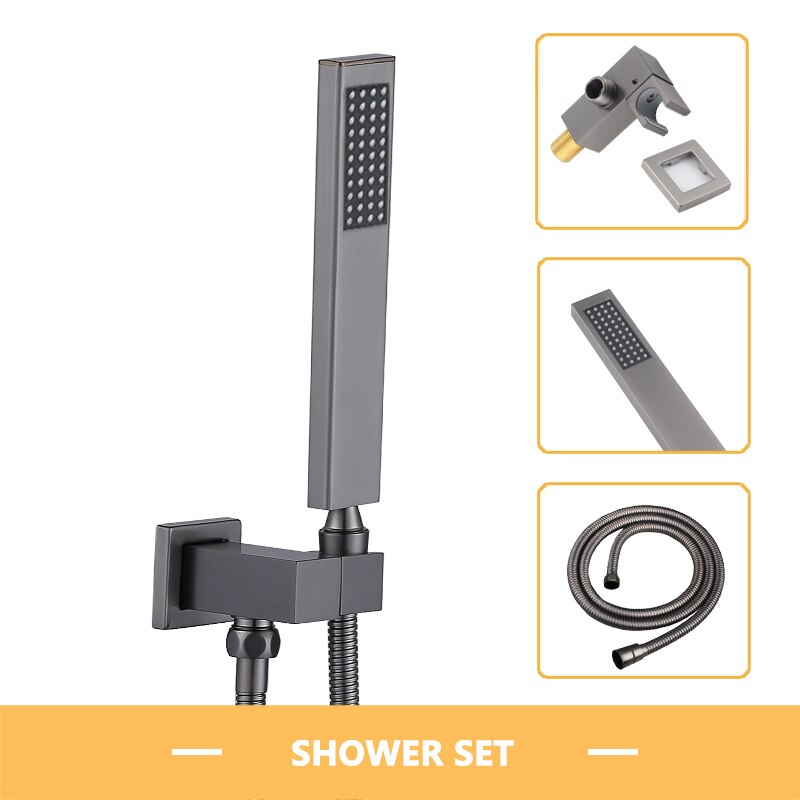 Bathroom Fixture Square In Wall Mounted Shower Set Hand Shower with Holder and Valve Body Metal Grey 1.5M Hose: Hand Shower Set