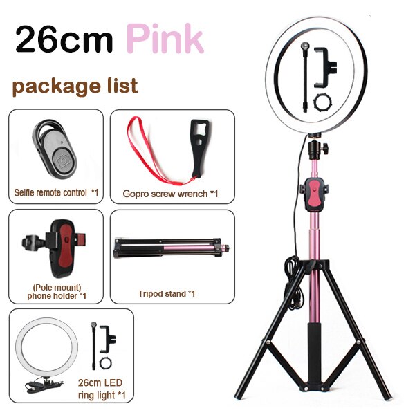 10 zoll 26cm Selfie Porträt LED Ring Licht für Handy, Kamera Video Aufzeichnen, make-up 1,8 m Höhe Stativ Ring Lampe Kit: pink