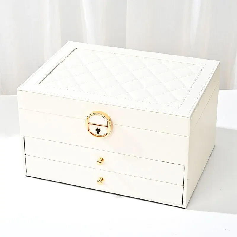 Stylish and Functional Jewelry Holder Box for Display and Storage of Necklaces, Earrings, with Multiple Layers and Compartments: WHITE