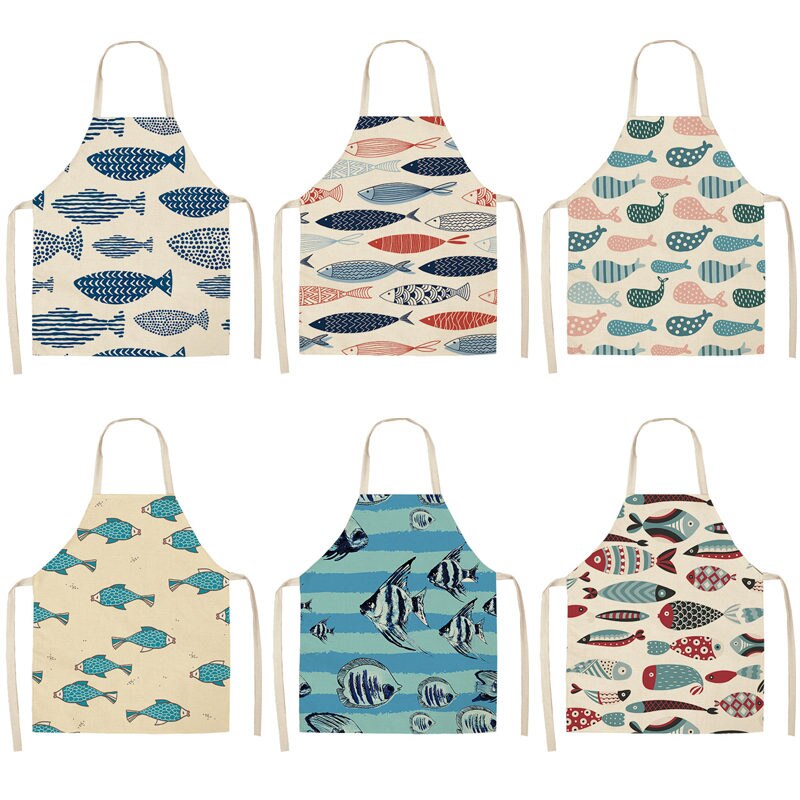 Delantal de cocina de lino y algodón de estilo marinero, para mujer, 53x65cm, para cocinar en casa, hornear, cafetería, accesorio de limpieza, WQL0020, 1 Uds.