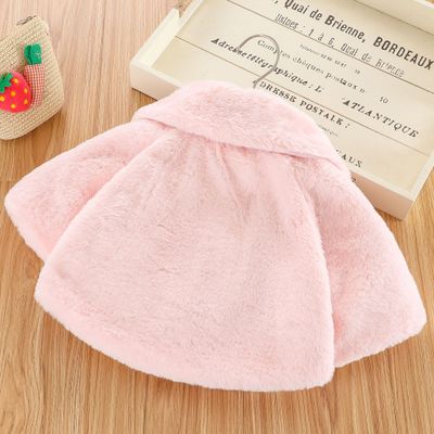 Peuter Winter Warme Kleding Solid-Kleur Brede Revers Lange Batwing Mouw Bontjas Met Pompon Parel Decoratie Meisje 0-4 Y