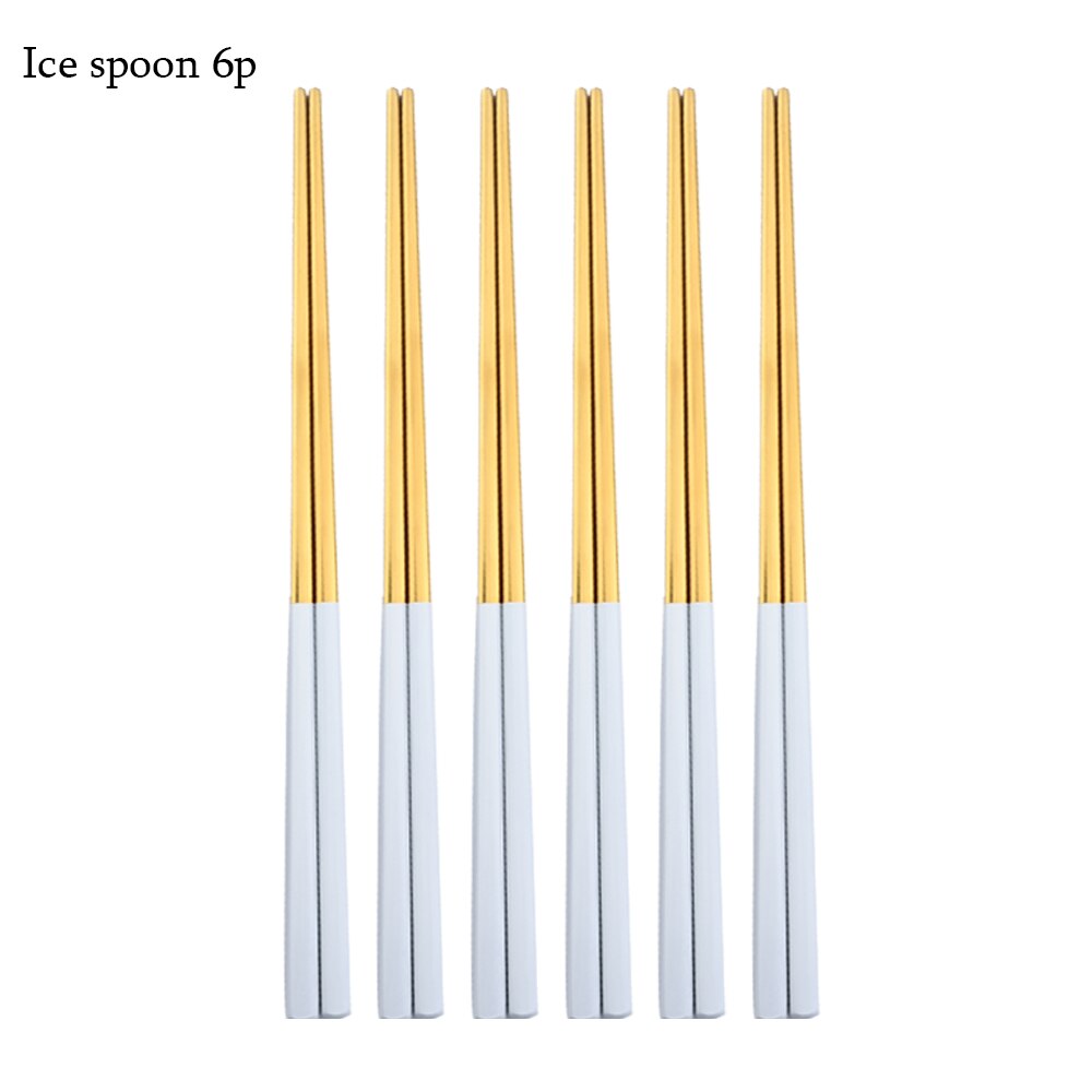 6Pcs Bestekset Rvs Zilverwerk Mes Vork Thee Lepel Servies Wit Goud Servies Bestek Keuken Diner Set: Chopsticks