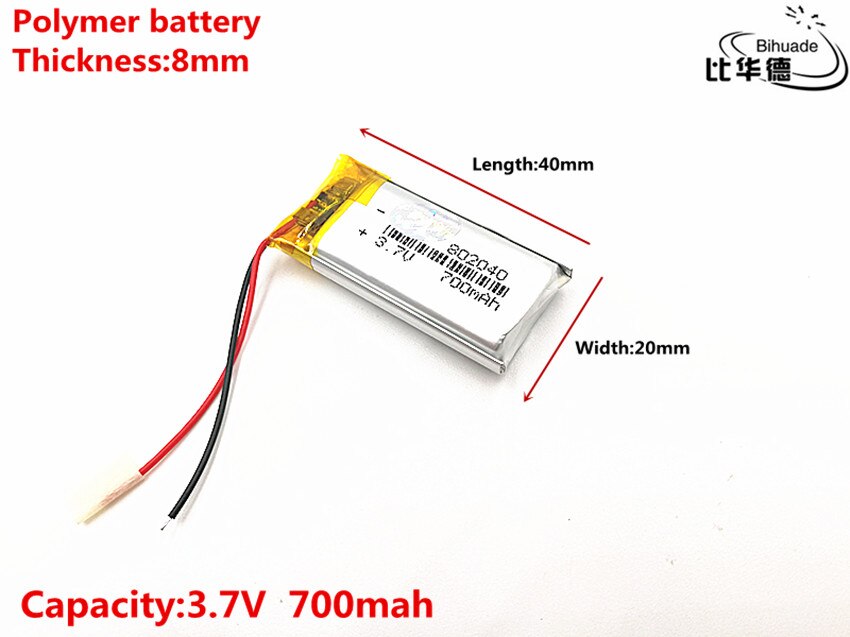 1pcs/lot Good Qulity 3.7V,700mAH,802040 Polymer lithium ion / Li-ion battery for TOY,POWER BANK,GPS,mp3,mp4