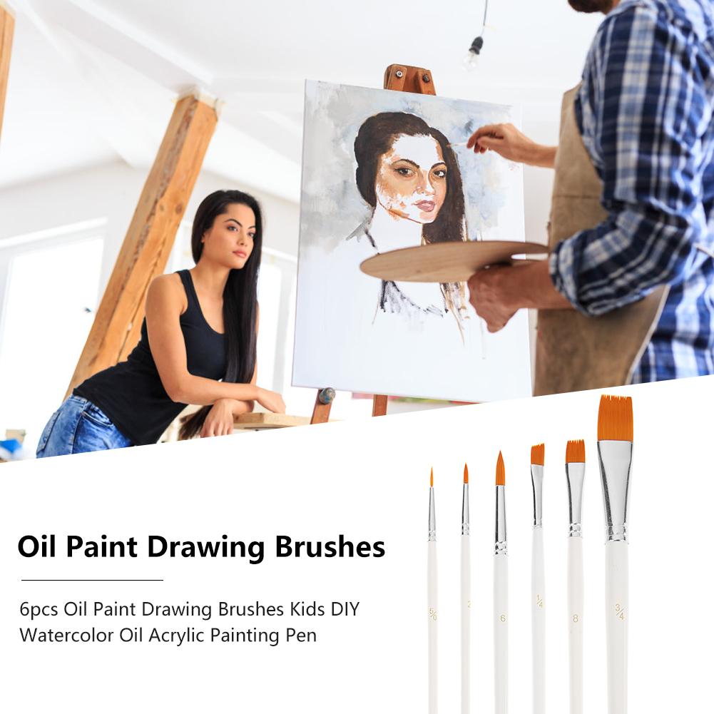 Art Model Paint Nylon Hair Acrylic Oil Watercolour Drawing Art Supplies Brown 6 Pcs Painting Craft Artist Paint Brushes Set