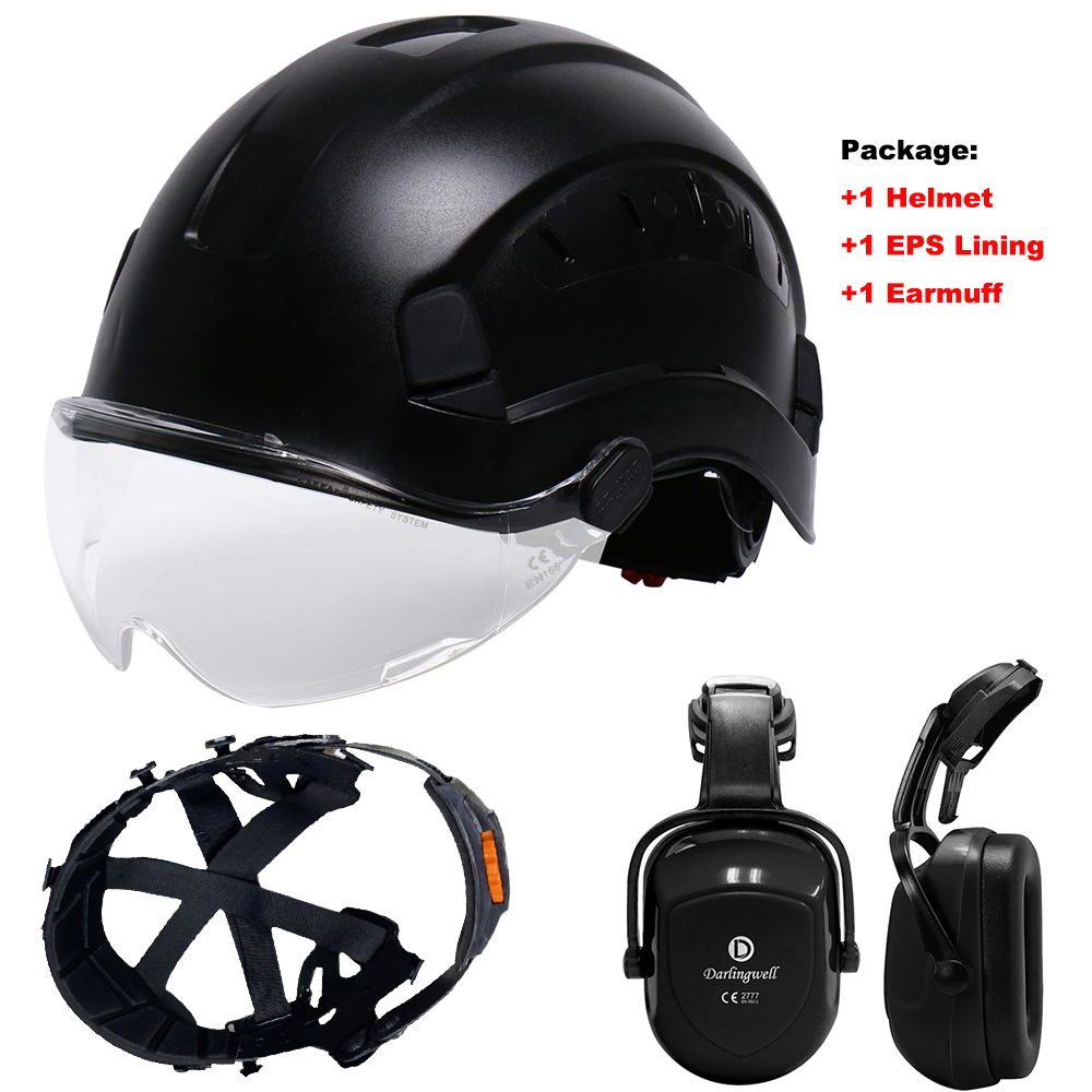 Veiligheid Helm Met Bril Oorbeschermer Voering Set Bouw Hard Hoed Abs Beschermende Motorhelmen Werk Cap Outdoor: K Safety Helmet Set