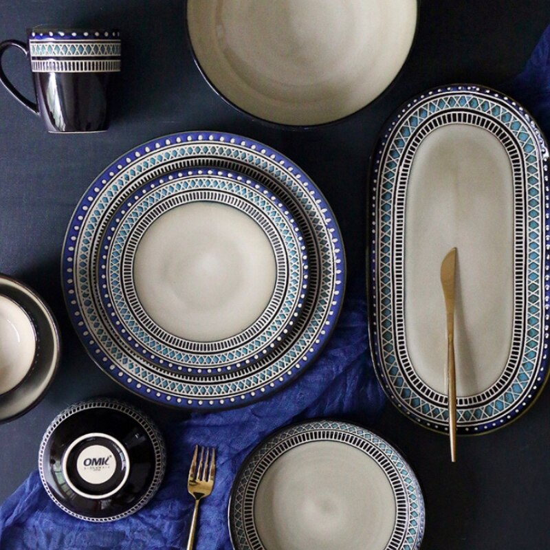 Cartoon Dinner Plate Set Ceramic Kitchen Plate Breakfast Tableware Set Food Dishes Rice Salad Noodles Bowl Soup Cup Kitchen