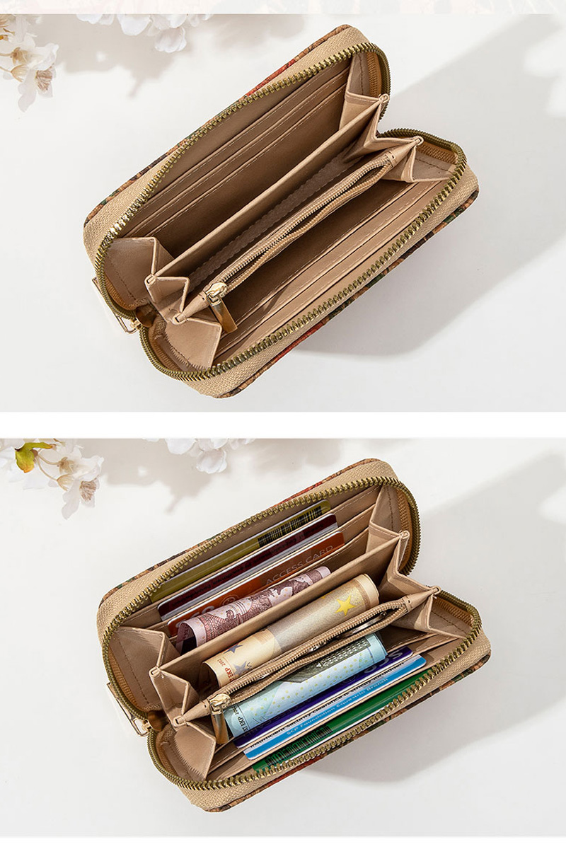 Retro Printed Women's Short Wallet Zipper Portable PU Leather Card Bag Multi functional Card Slot Women's Card Set Zero Wallet