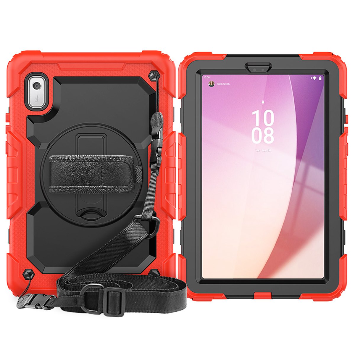 Hand Strap Shoulder Strap Kickstand Rugged Case For 9 Inch Lenovo Tab M9/K9 (TB-310FU, Released) built-in Screen Protector: green