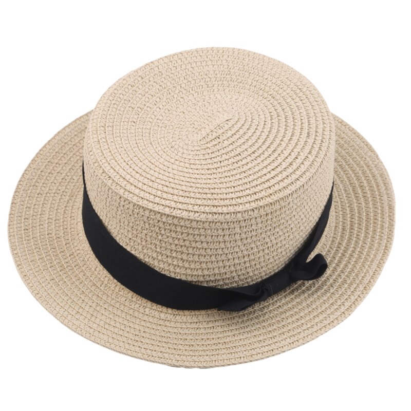 Summer women's Straw Hat Travel Shade Leisure Beach Hat Vacation Flat Eaves Bowknot Shade Sun Hat