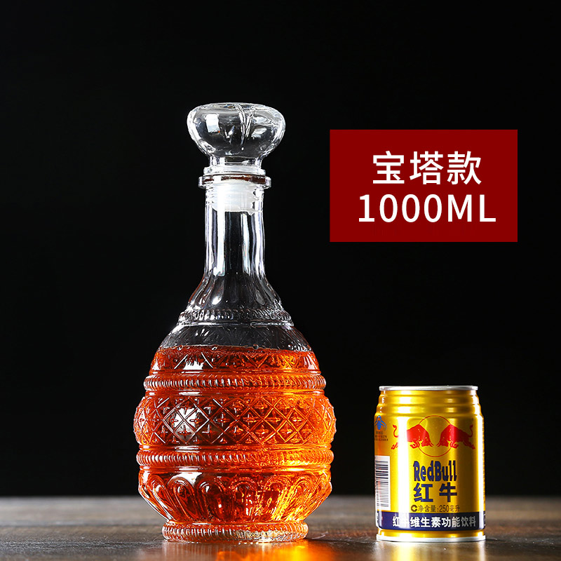 Glass Wine Bottle Fire Extinguisher Bottles Sealed Whiskey Wine Bottle Household One-Catty-Package Imported Wine Bottle: Pagoda 1000ML