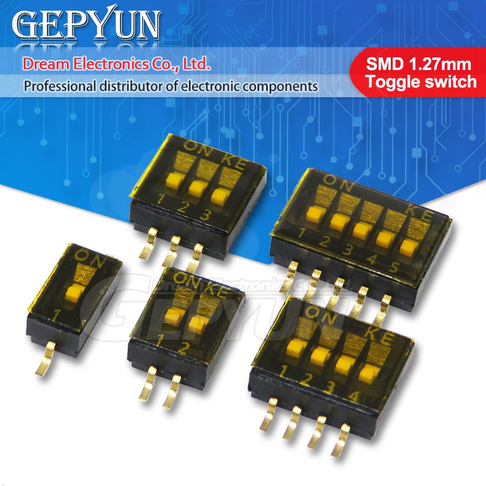 5pcs SMD SMT slide switch 1P 2P 3P 4P 5P 1.27mm position method DIP black pitch toggle switch black snap switch