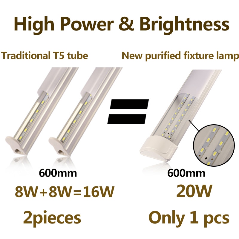 High Power 20W LED Tube Light 220V 600mm 60cm 2FT T5 T8 Tube Bar Bulbs Wall Lamp Lights Replace Fluorescent Tube Cold Warm White