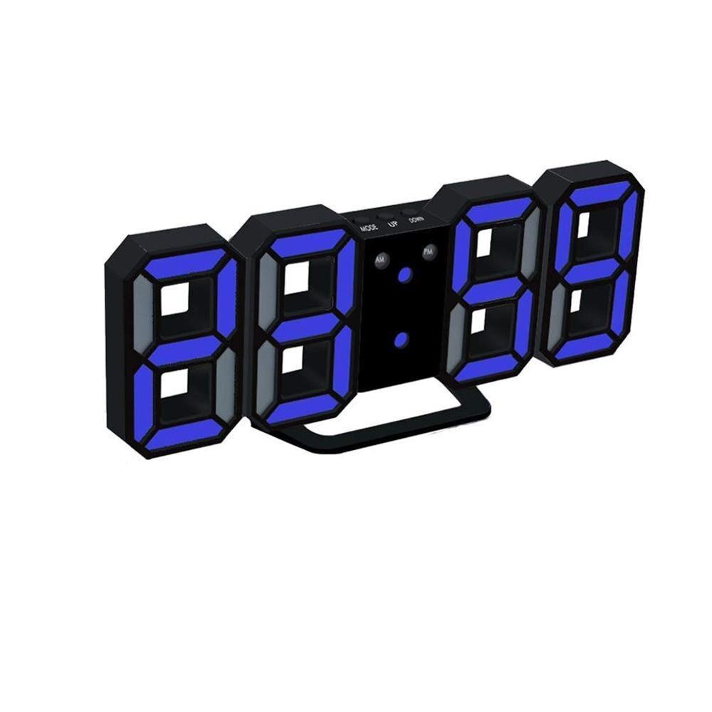 Modern Wall Clock Timer 3D LED Digital Wall Clock Temperature clock H1J9: Blue