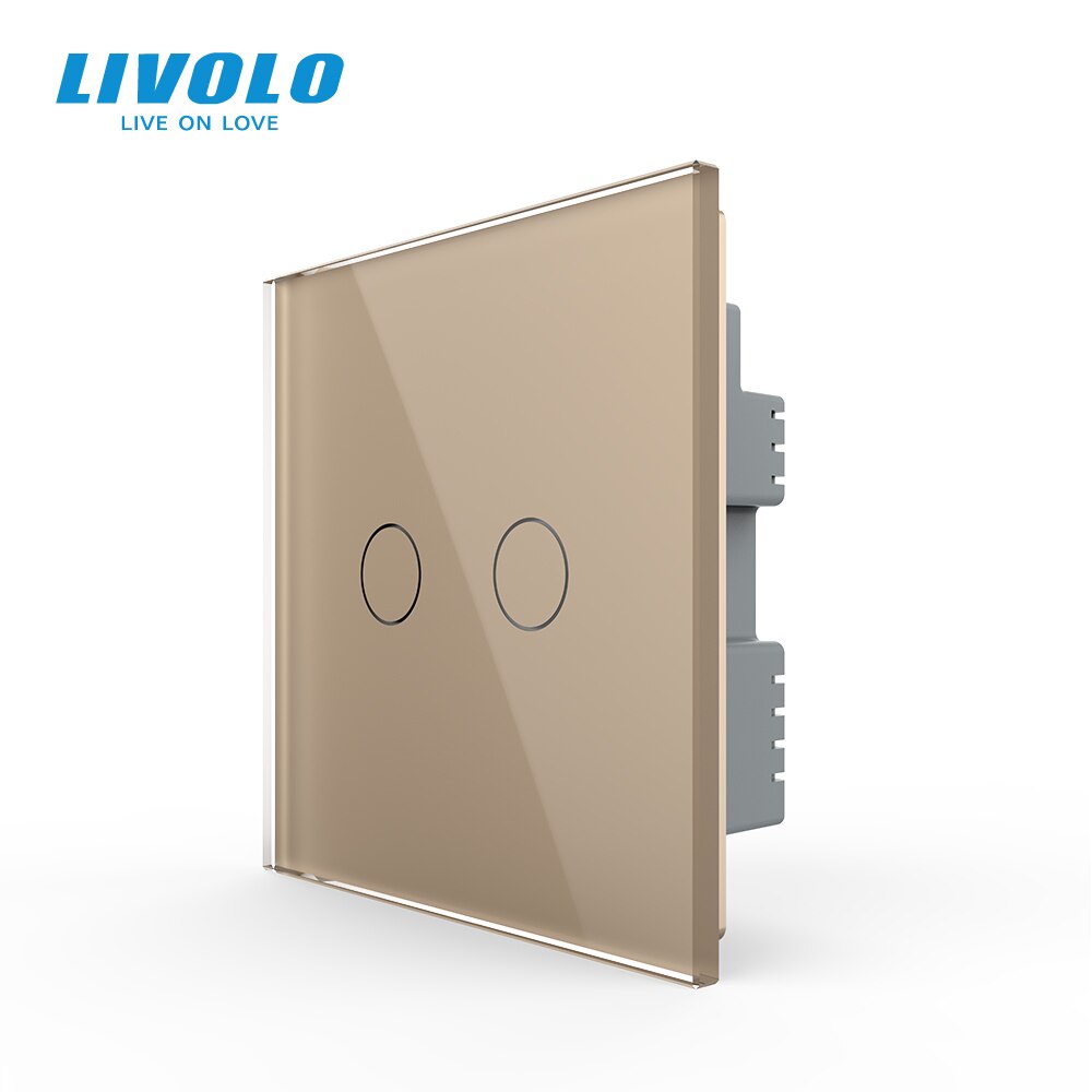 Livolo UK standard Wall Light Touch Switch,Glass Panel,touch sensor control,with led backlight,1-4gangs,wall touch switch: 2Gang Gold