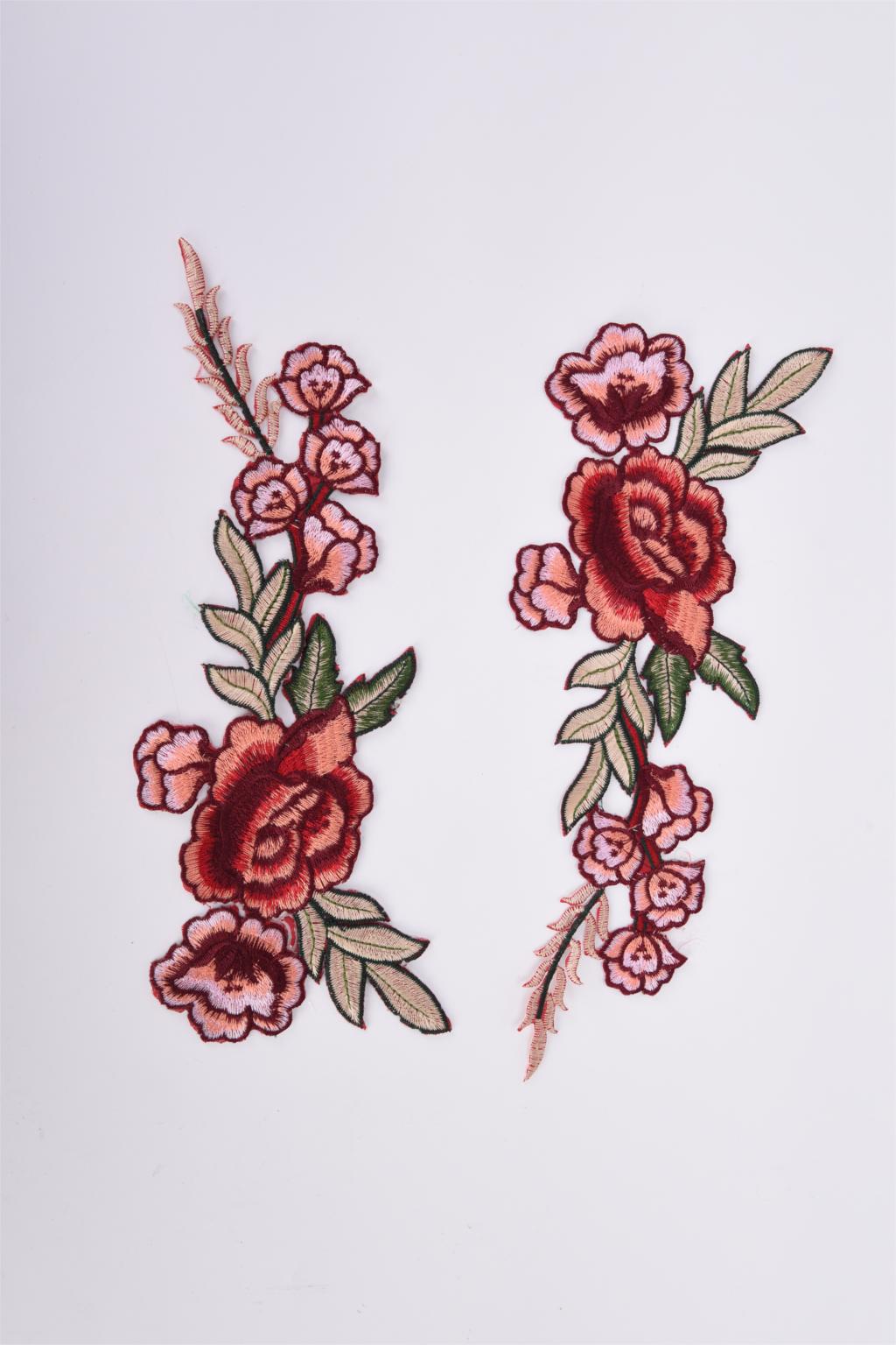 Par De Rosas Rosadas Malva, Ramo De Flores, Parches Bordados