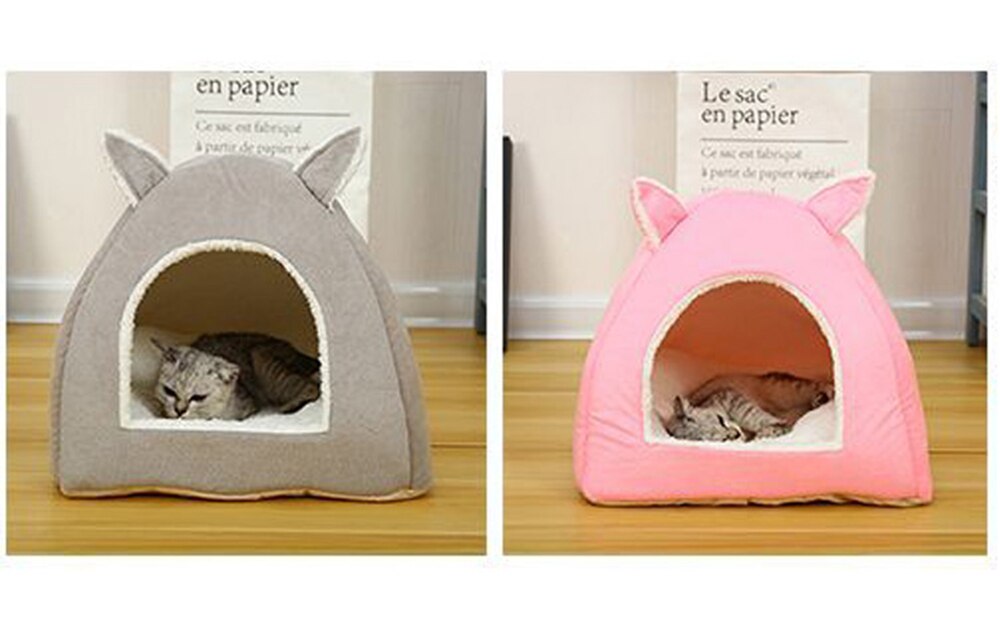 Foldbar hundeseng selvopvarmende til indendørs katte hundehus med aftagelig madras hvalpebur liggestol grå pink