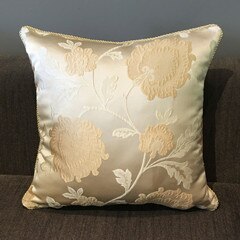 Moderne geweven polyester jacquard kussenhoes decoratieve kussensloop ivoor bloemen ruit 45 x 45 cm vierkant verkoop per stuk: G143a